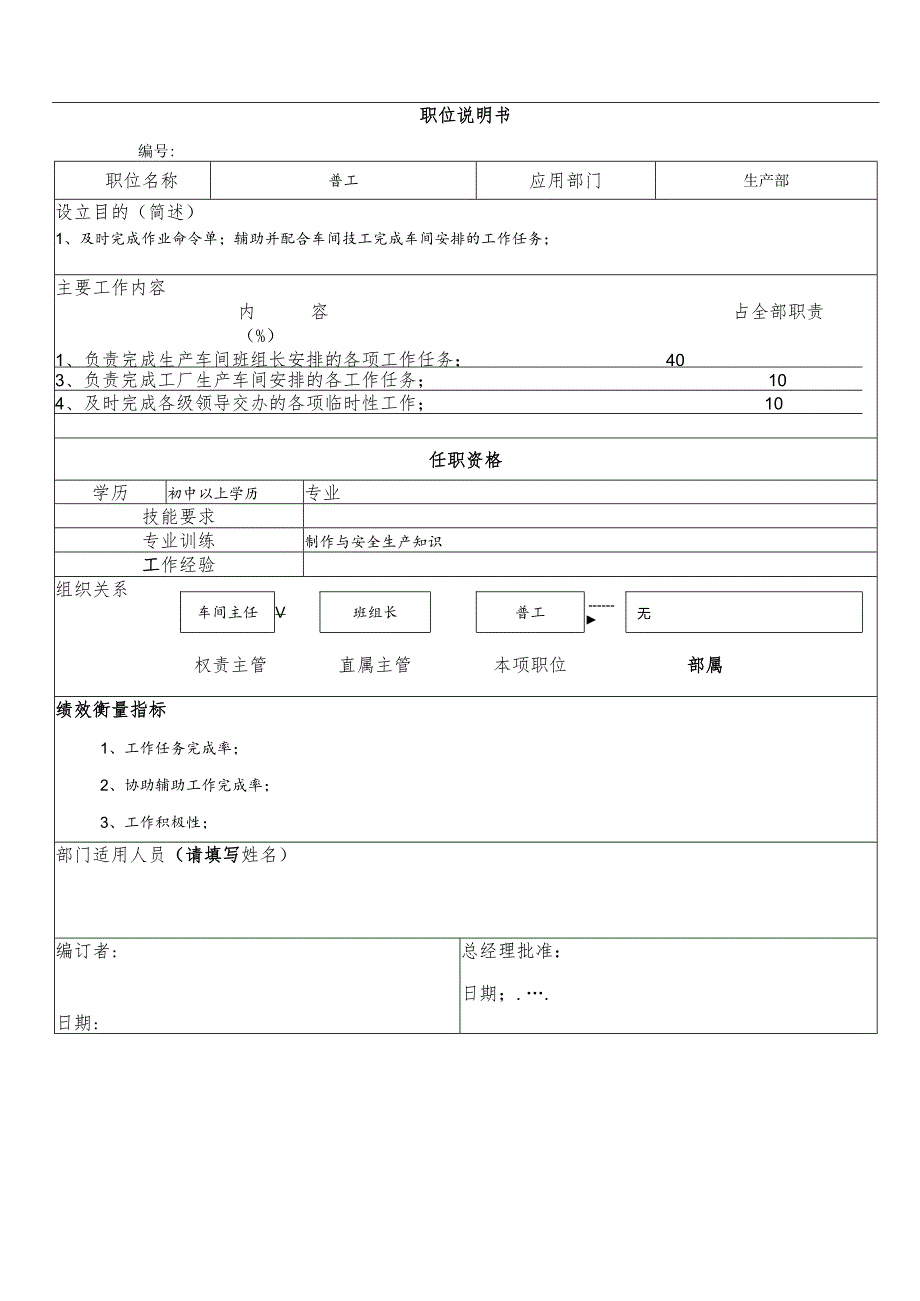 职位说明书(普工).docx_第1页