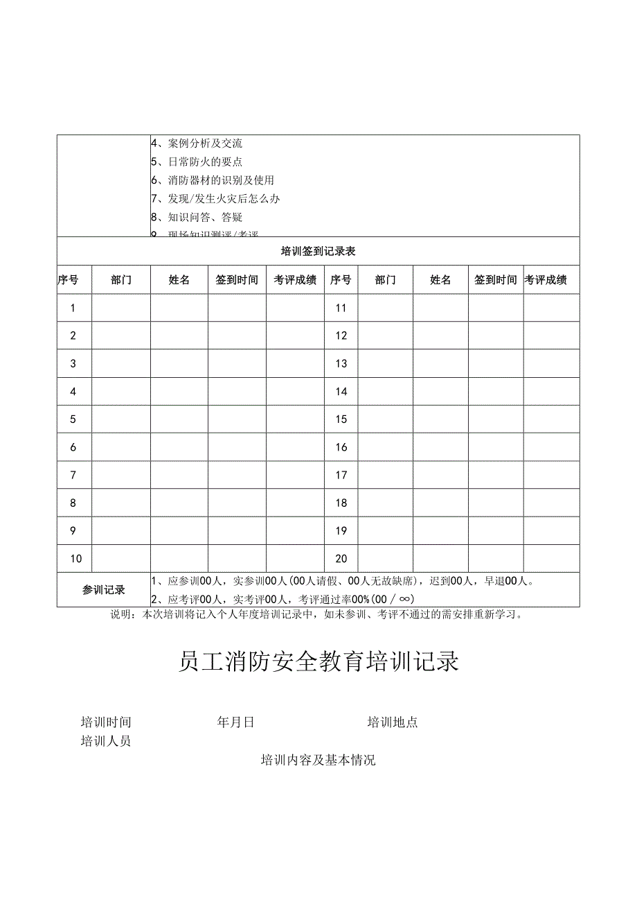 年度消防安全培训记录表模板5套.docx_第3页