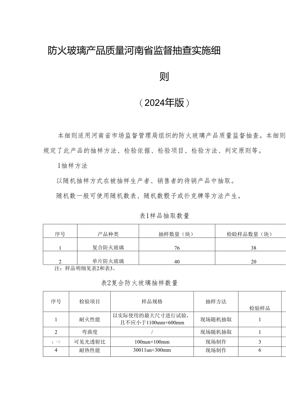 防火玻璃产品质量河南省监督抽查实施细则（2024）.docx_第1页