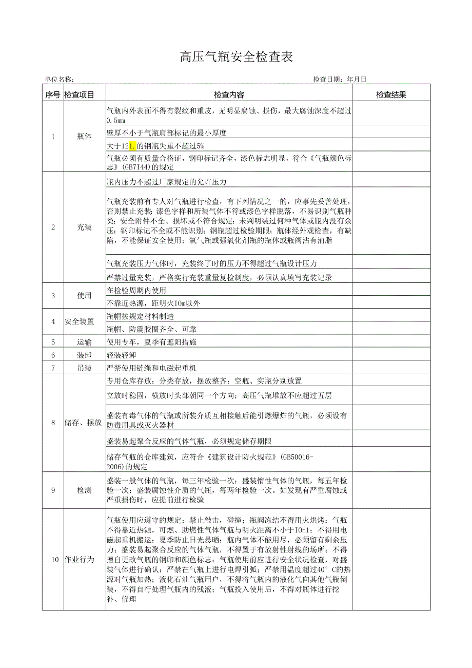 高压气瓶安全检查表.docx_第1页