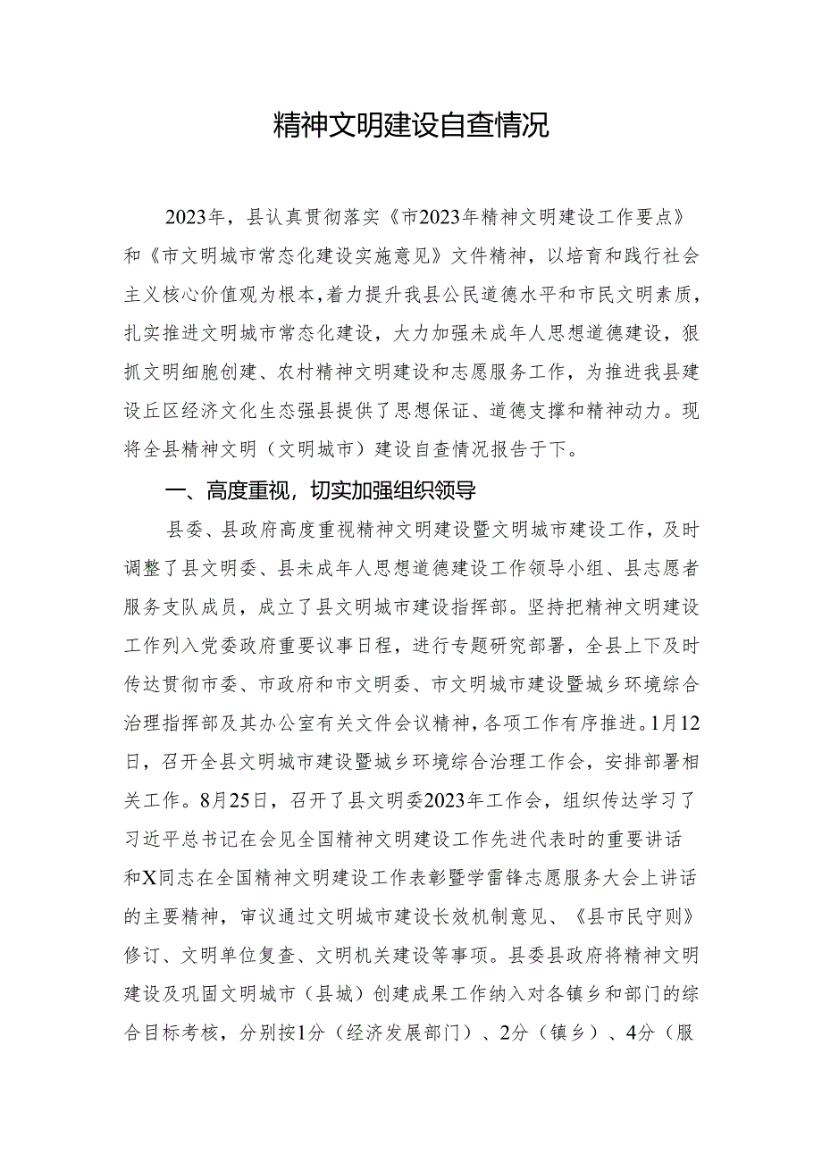 精神文明建设自查情况.docx_第1页