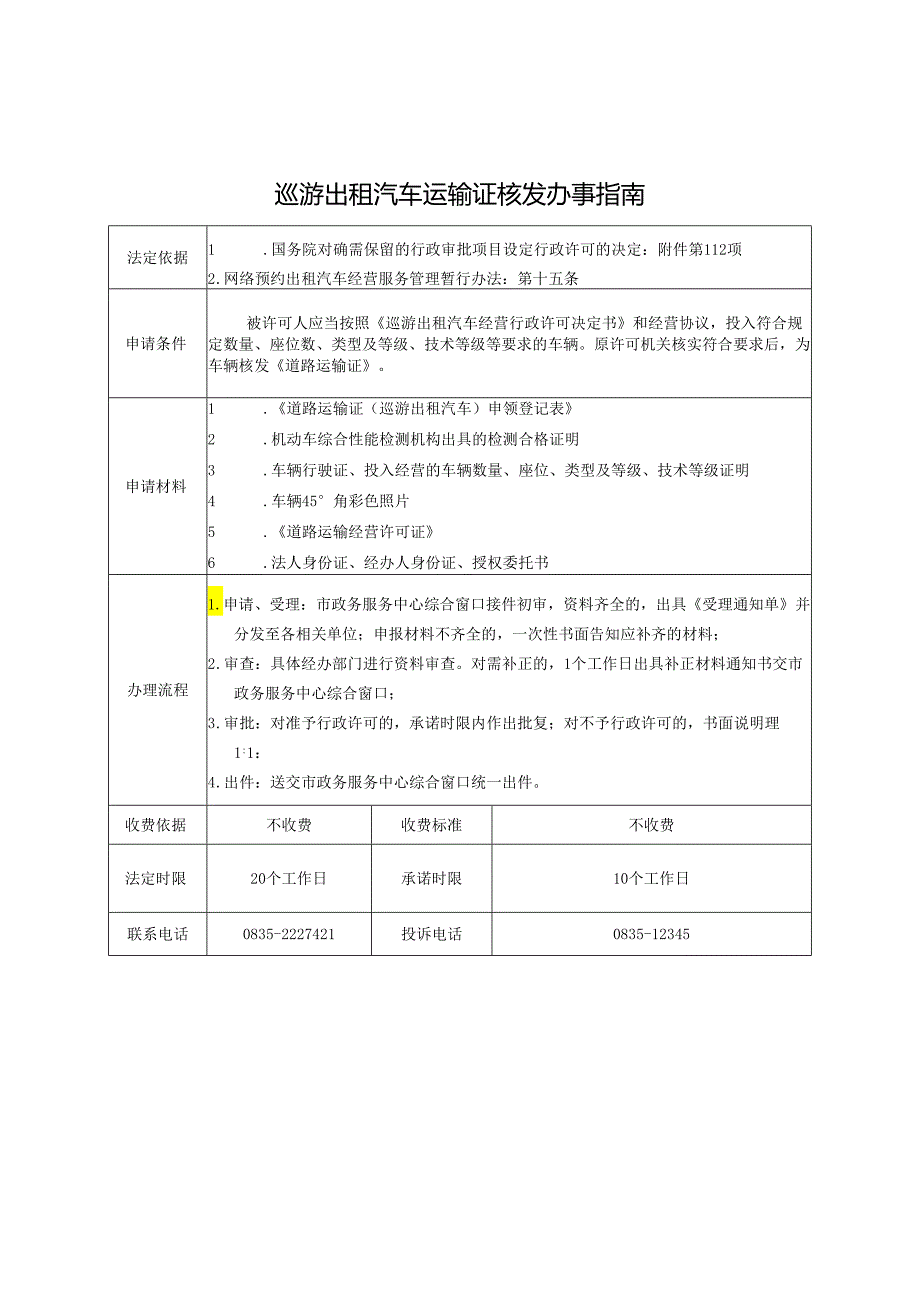 巡游出租汽车运输证核发办事指南.docx_第1页