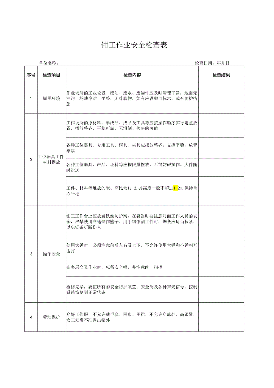 钳工作业安全检查表.docx_第1页