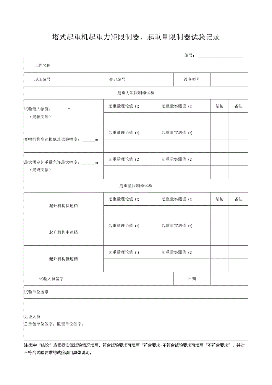 塔式起重机起重力矩限制器、起重量限制器试验记录表.docx_第1页