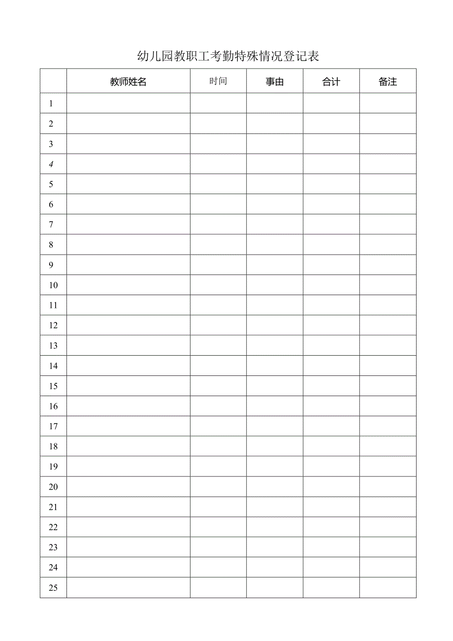 幼儿园教职工考勤特殊情况登记表.docx_第1页