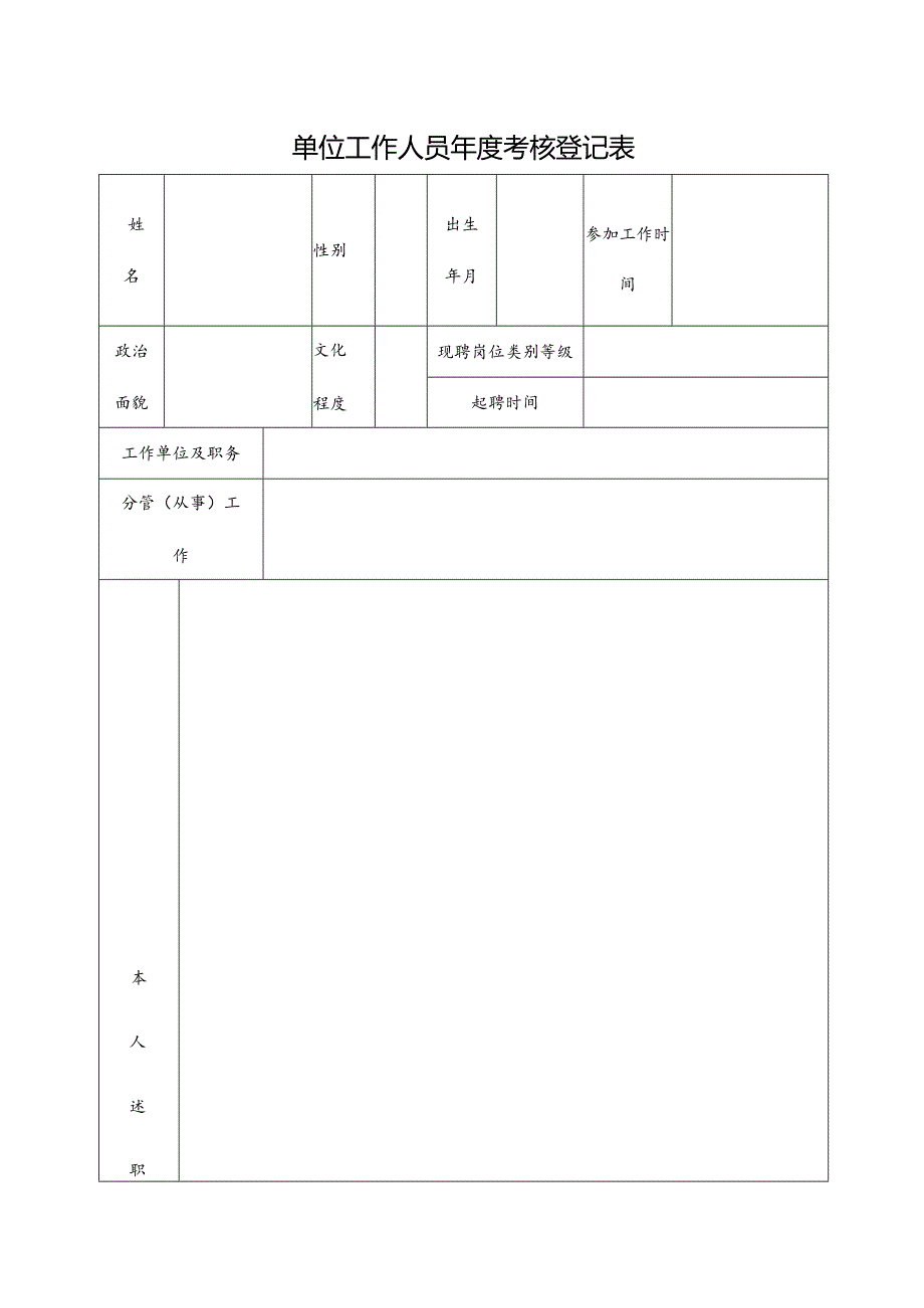 单位工作人员年度考核登记表.docx_第1页