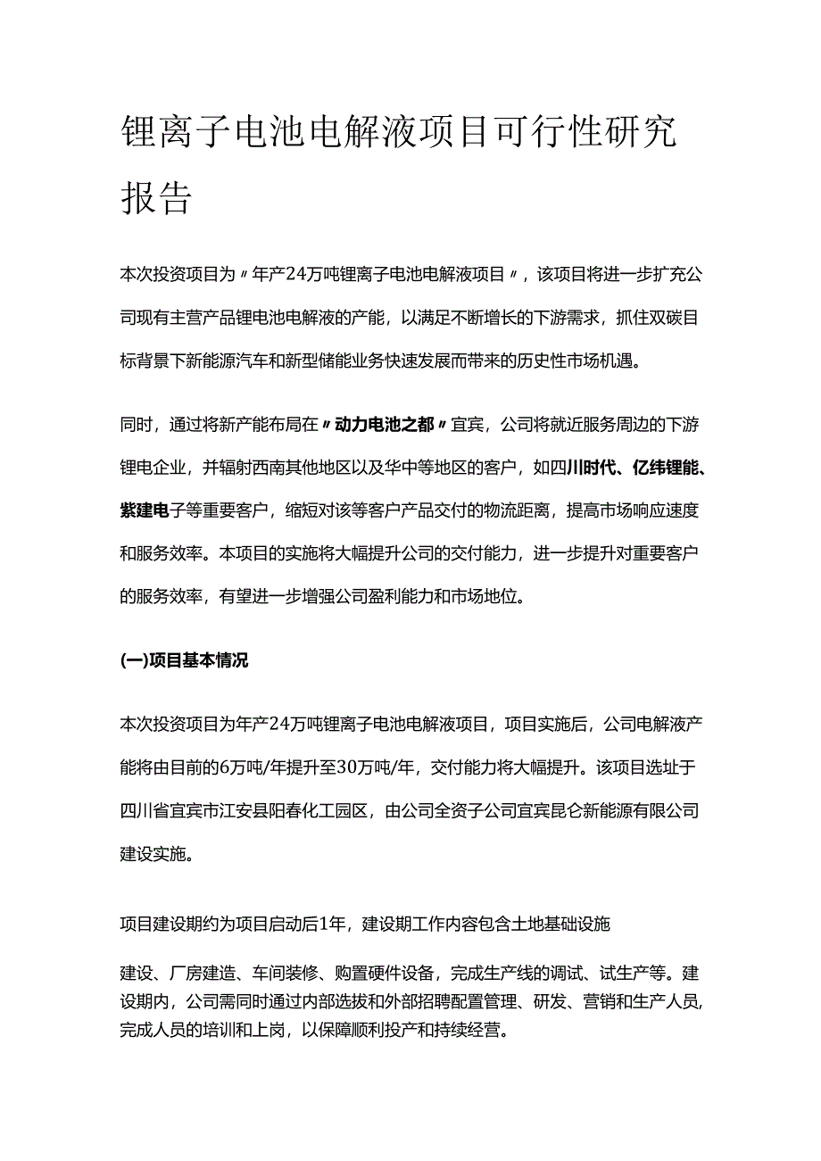 锂离子电池电解液项目可行性研究报告.docx_第1页