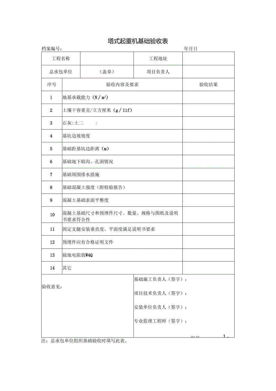 塔式起重机基础验收表.docx_第1页