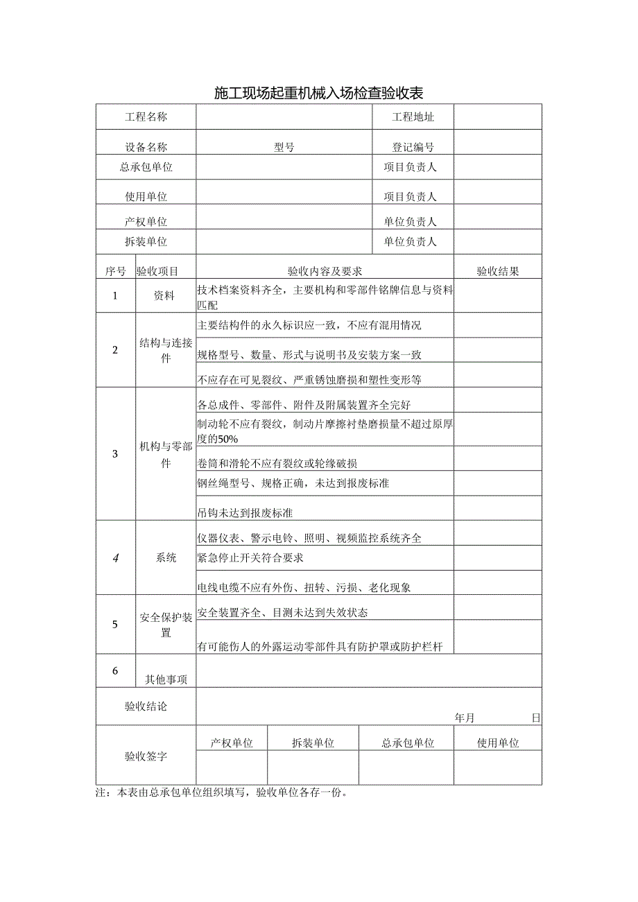 起重机械入场检查验收表.docx_第1页