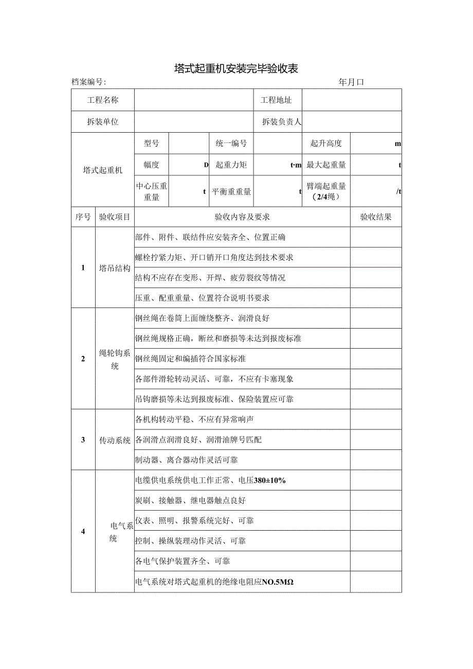 塔式起重机安装完毕验收表.docx_第1页