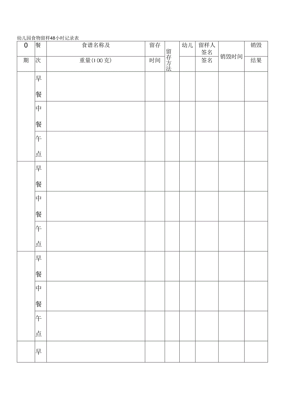 幼儿园食物留样48小时记录表.docx_第1页