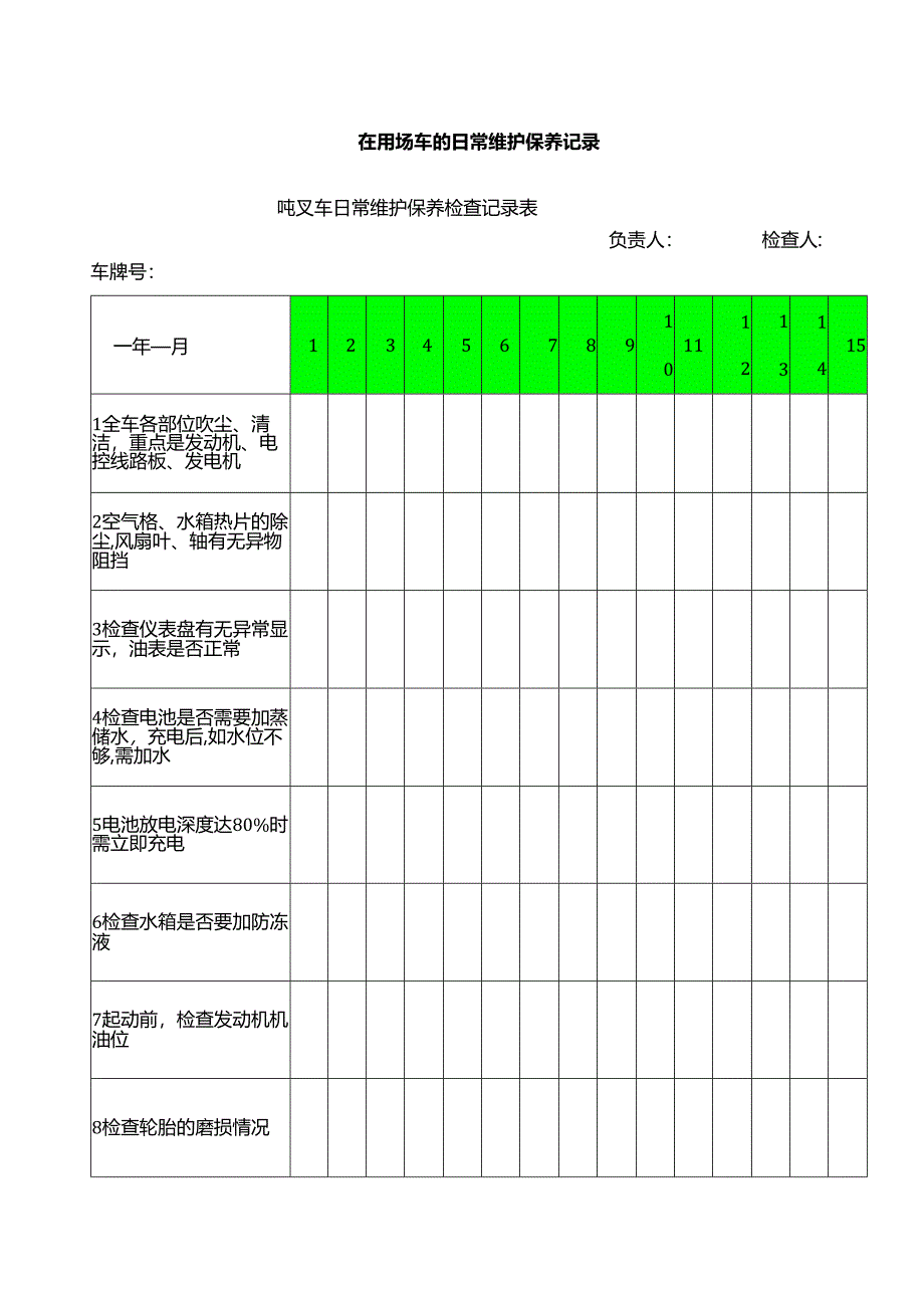 在用场车的日常维护保养记录.docx_第1页