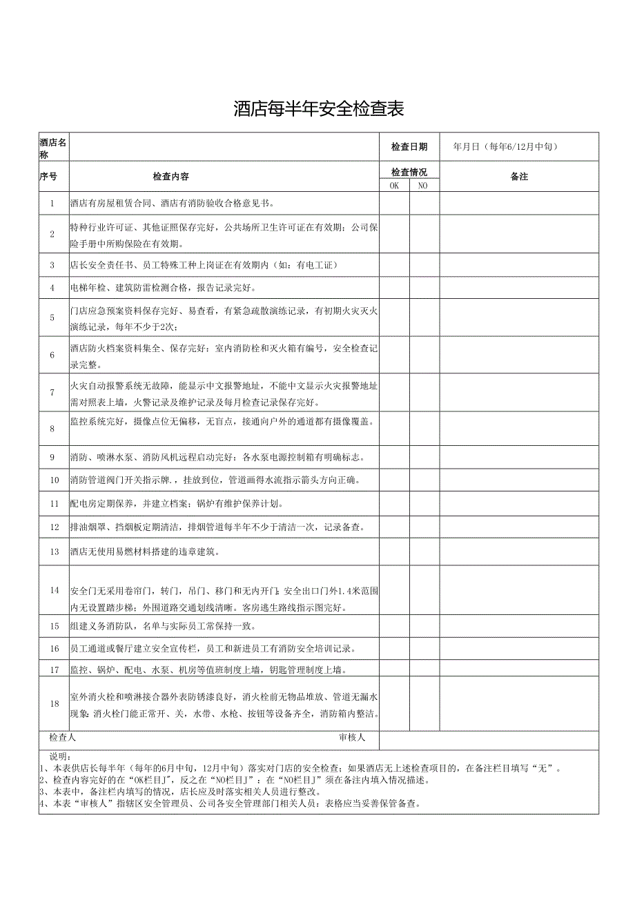 酒店每半年安全检查表.docx_第1页