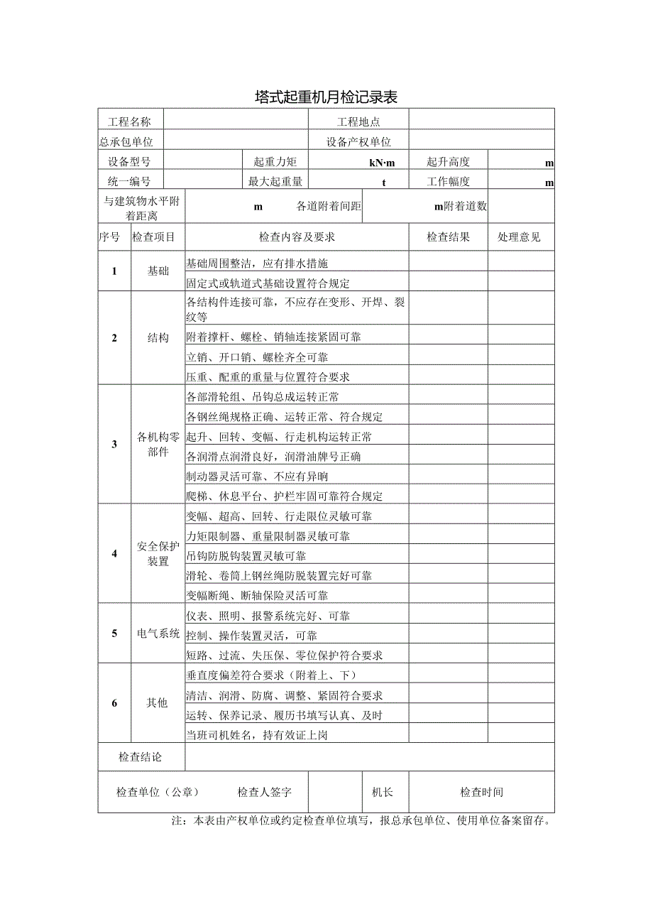 塔式起重机月检记录表.docx_第1页