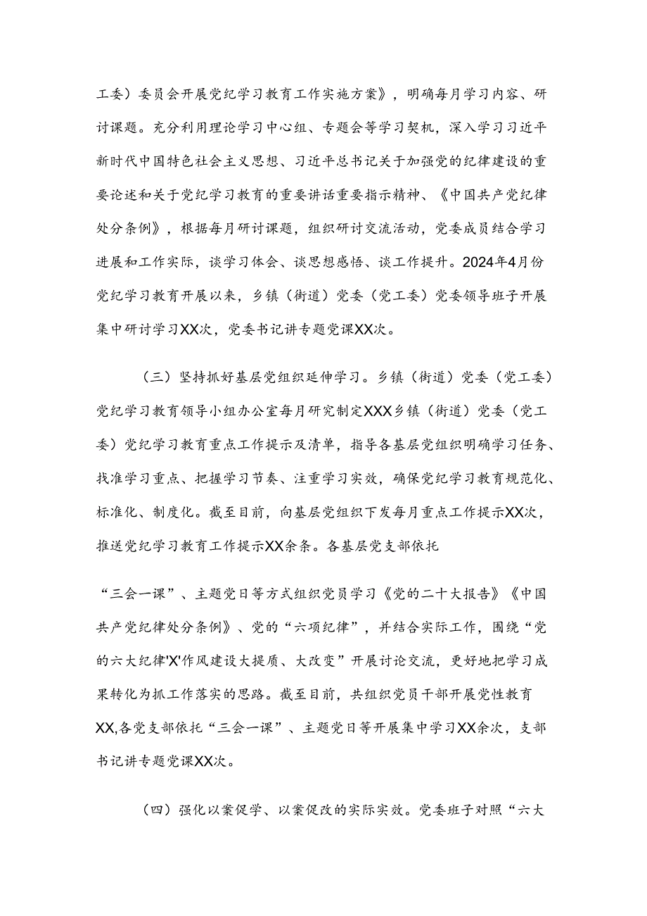 8篇汇编关于对2024年党纪学习教育推进情况汇报内含自查报告.docx_第2页