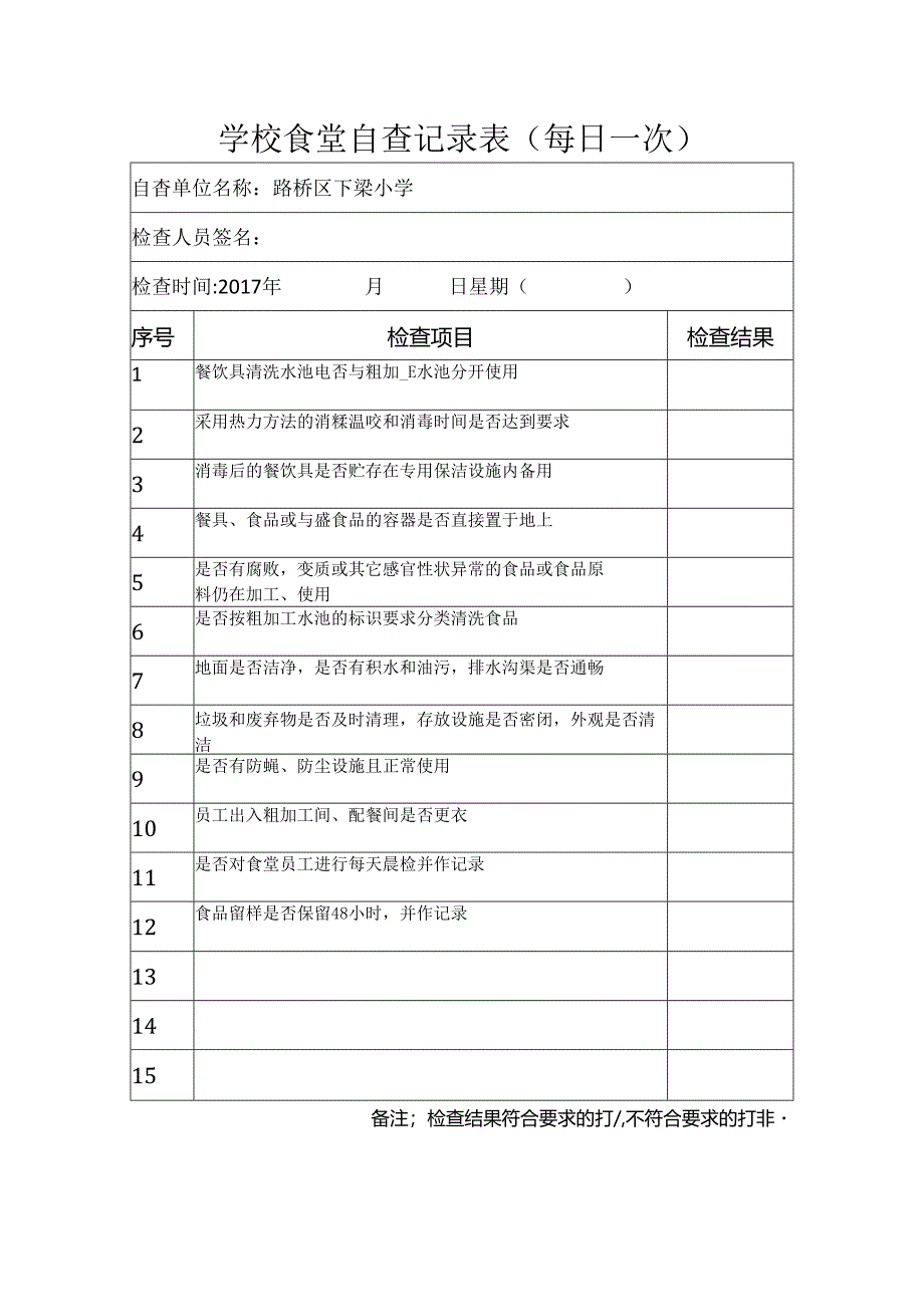 学校食堂自查记录表.docx_第1页