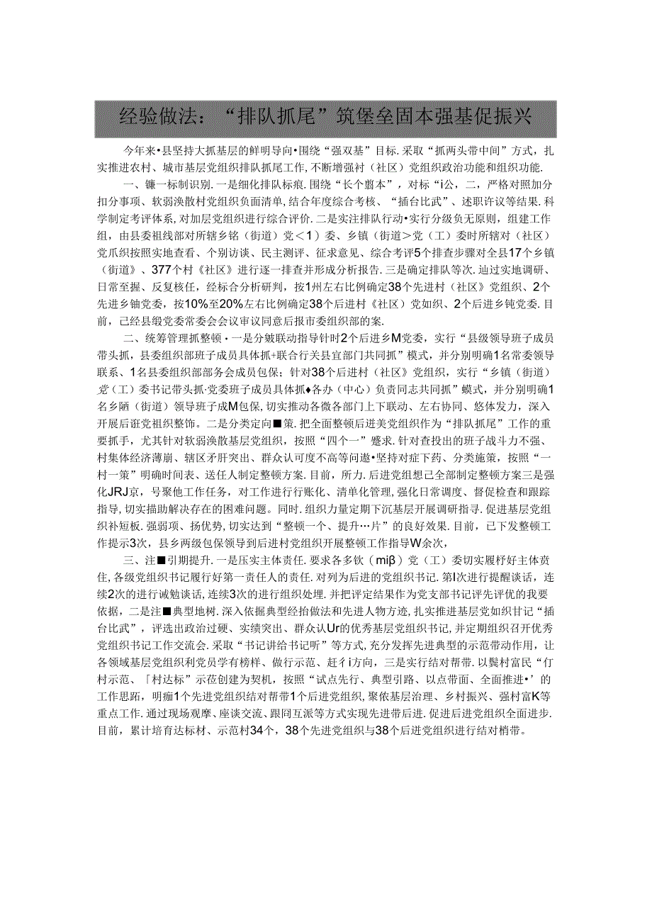 经验做法：“排队抓尾”筑堡垒 固本强基促振兴.docx_第1页
