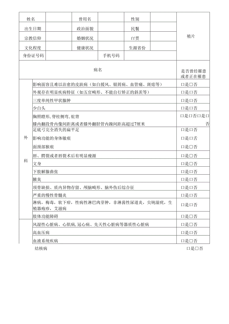 司法行政类院校司法行政警察类专业2024年招生患病经历申报表（2024年年青海省）.docx_第2页