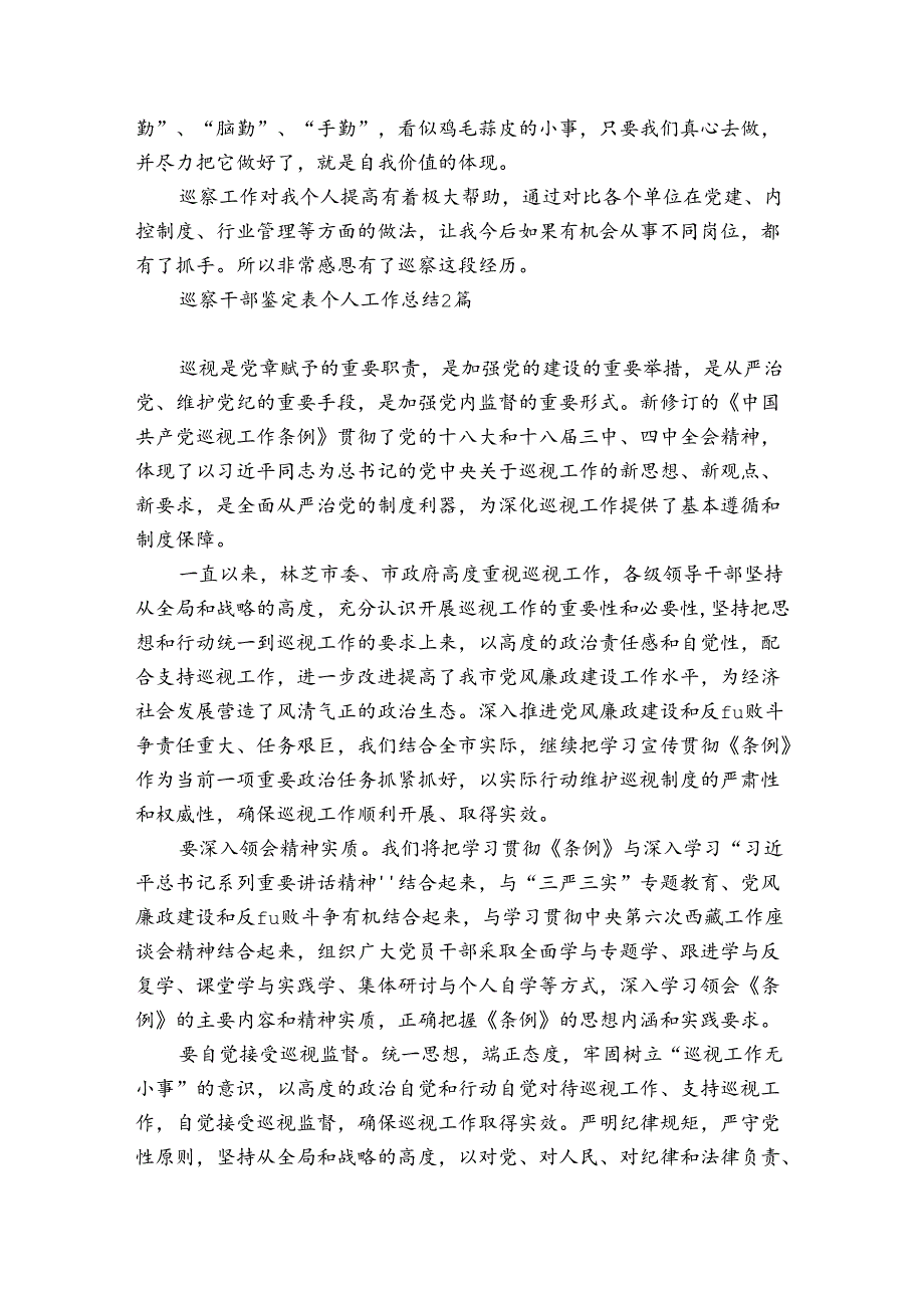 巡察干部鉴定表个人工作总结3篇.docx_第2页