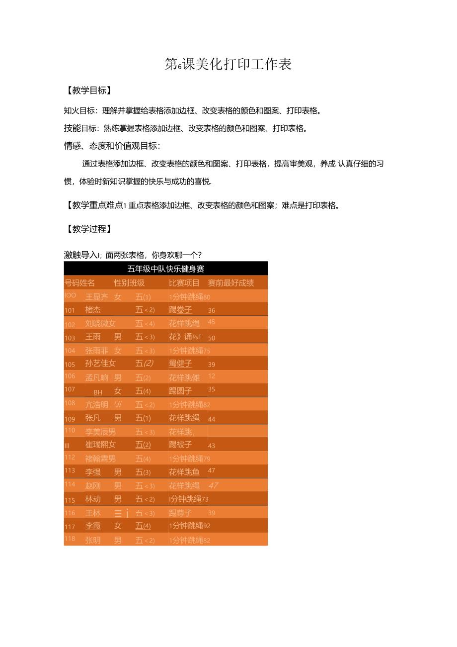 信息技术《美化打印工作表 》教案.docx_第1页