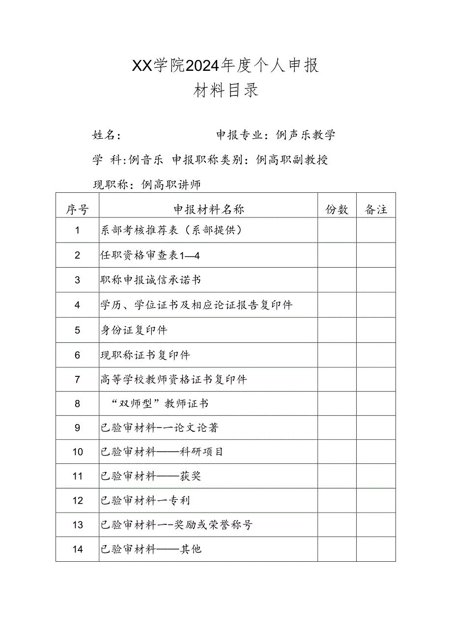 2024年度职称个人申报材料目录.docx_第1页