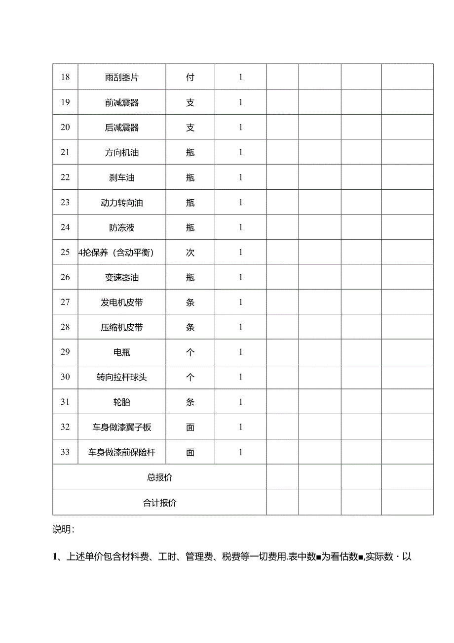 XX医院救护车定点维修保养项目报价单（2024年）.docx_第3页