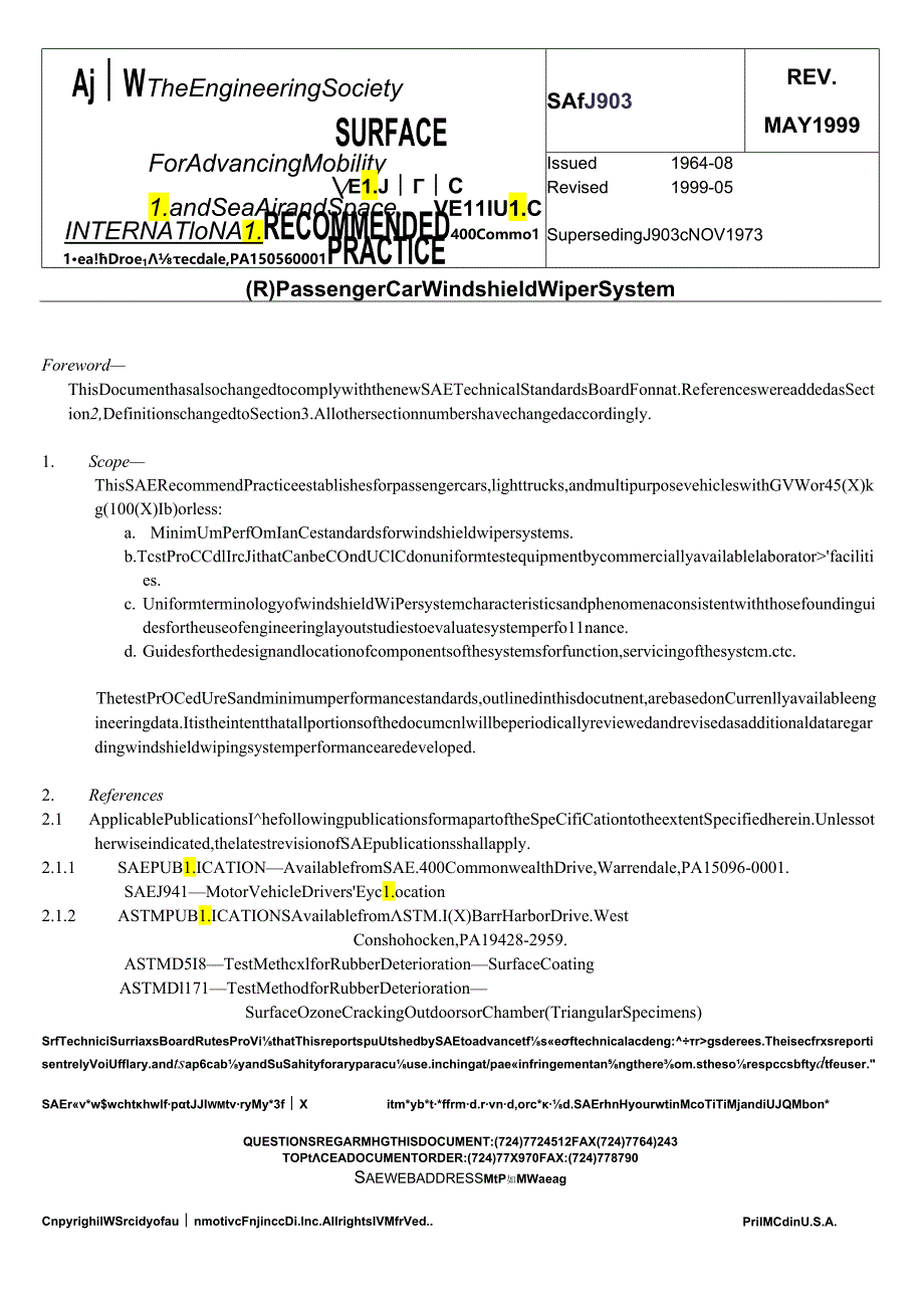 SAE J903_1999乘用车风窗玻璃刮水器系统(英文).docx_第1页