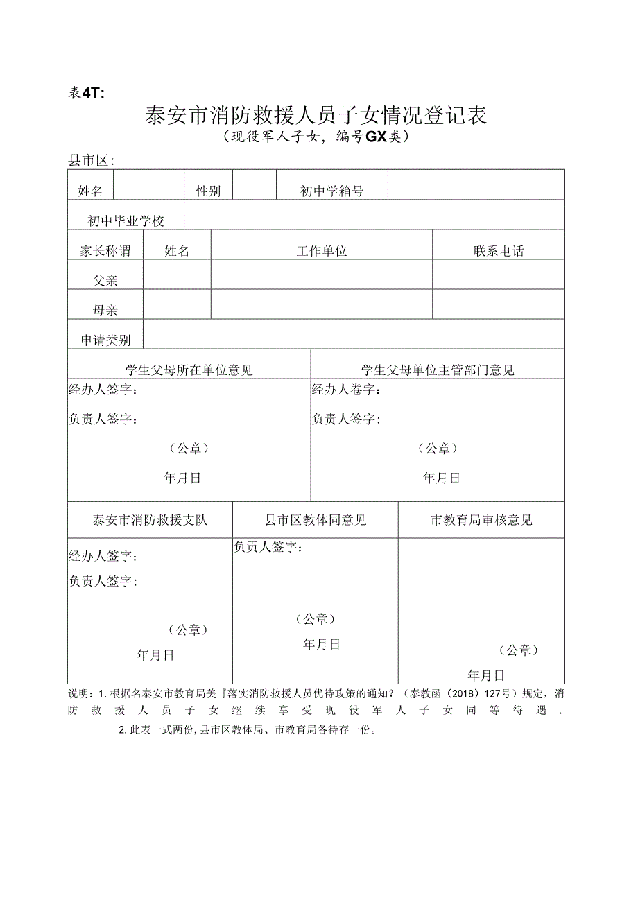 泰安市消防救援人员子女情况登记表.docx_第1页