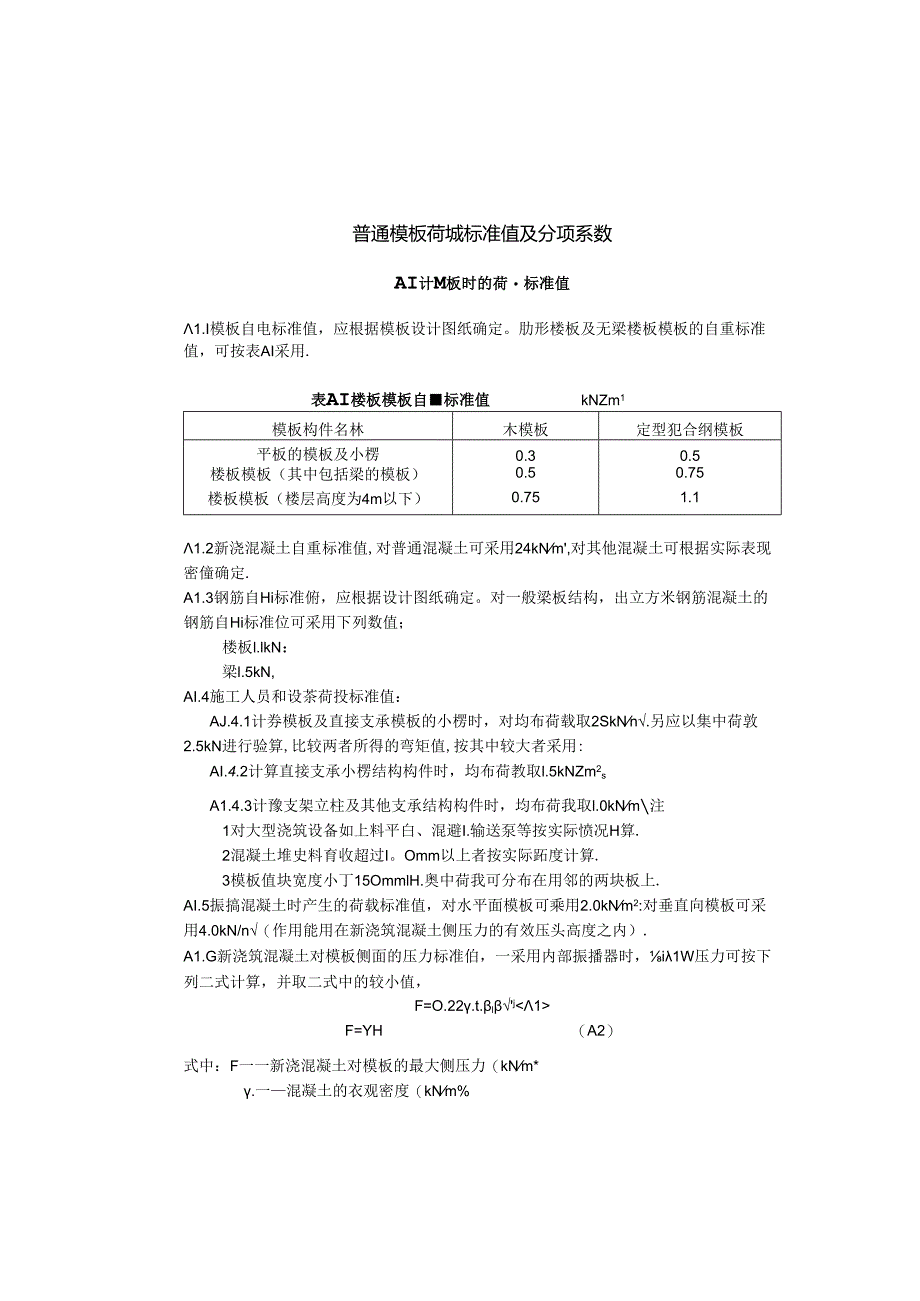 普通模板荷载标准值及分项系数.docx_第1页