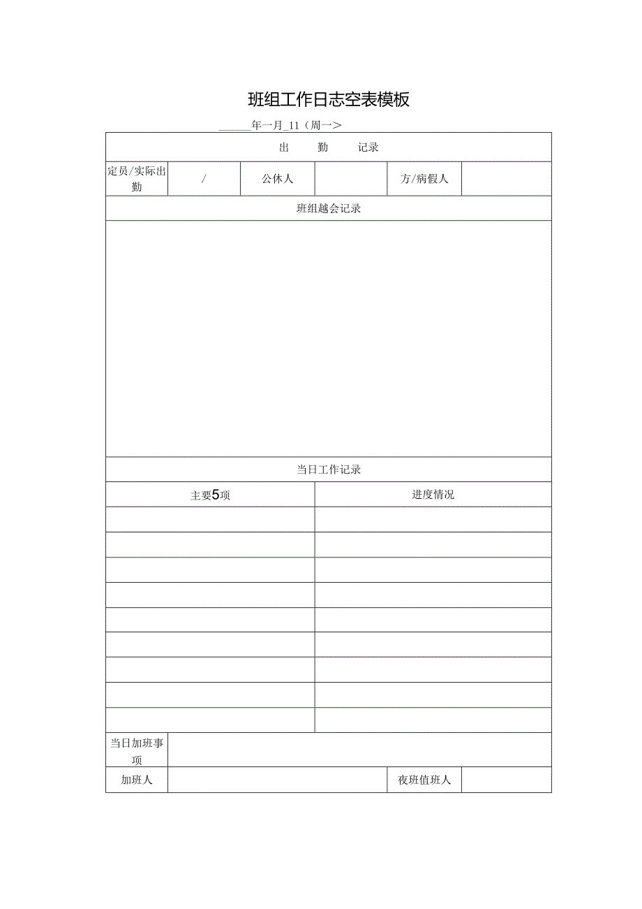 班组工作日志空表模板.docx_第1页
