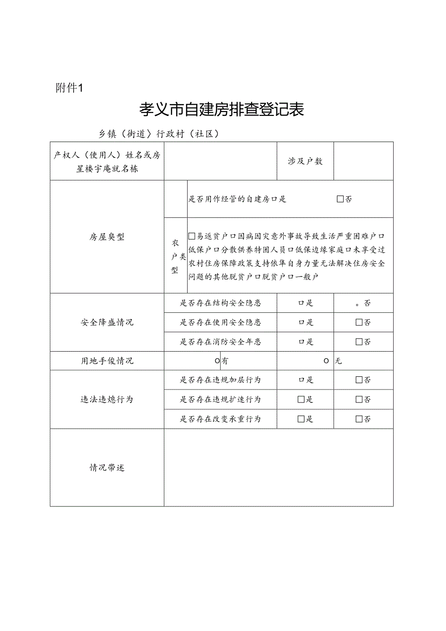 孝义市自建房排查登记表.docx_第1页