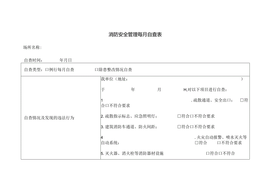 消防安全管理每月自查表.docx_第1页