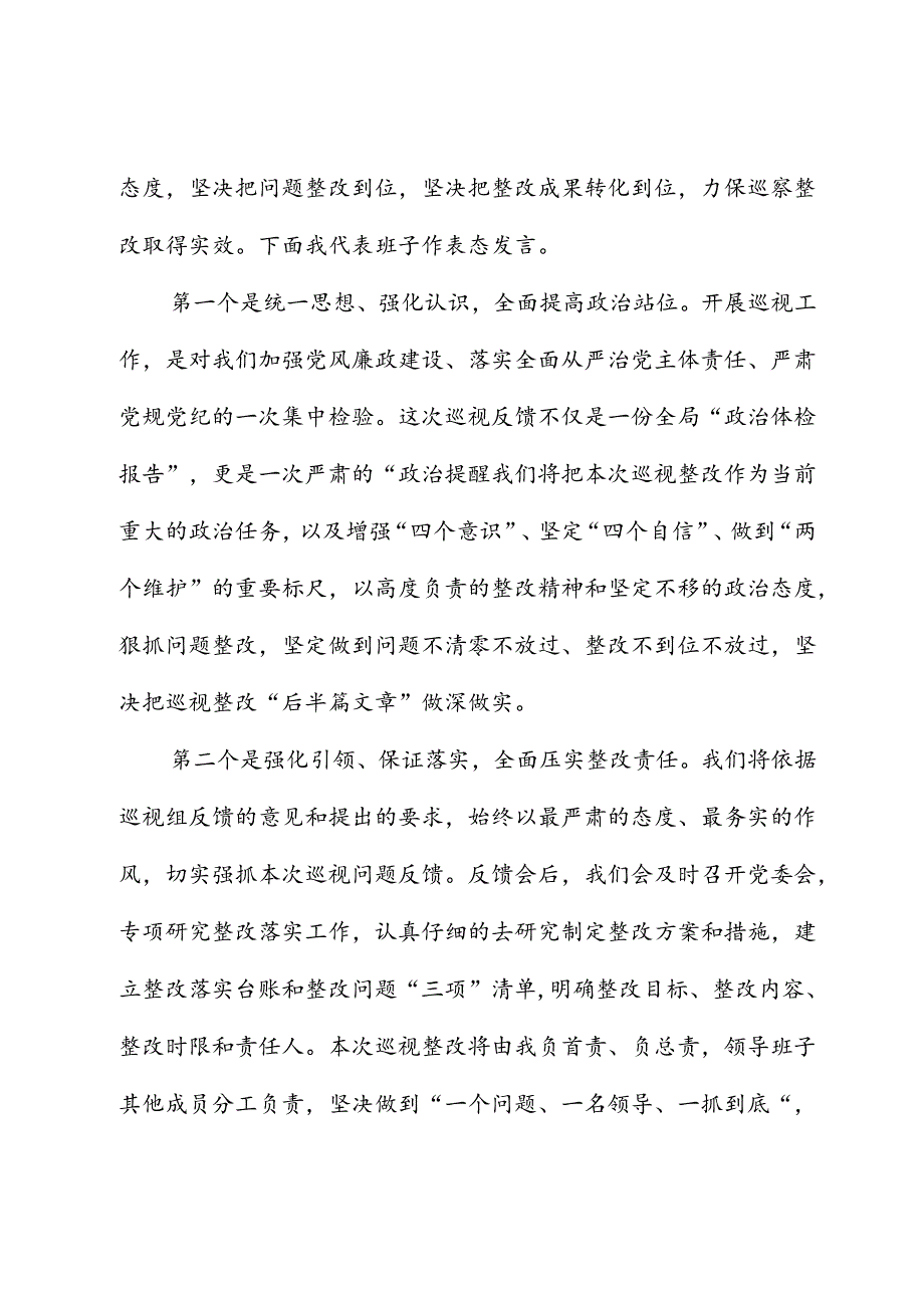 在总行第一巡视组巡视反馈会上的表态发言.docx_第2页