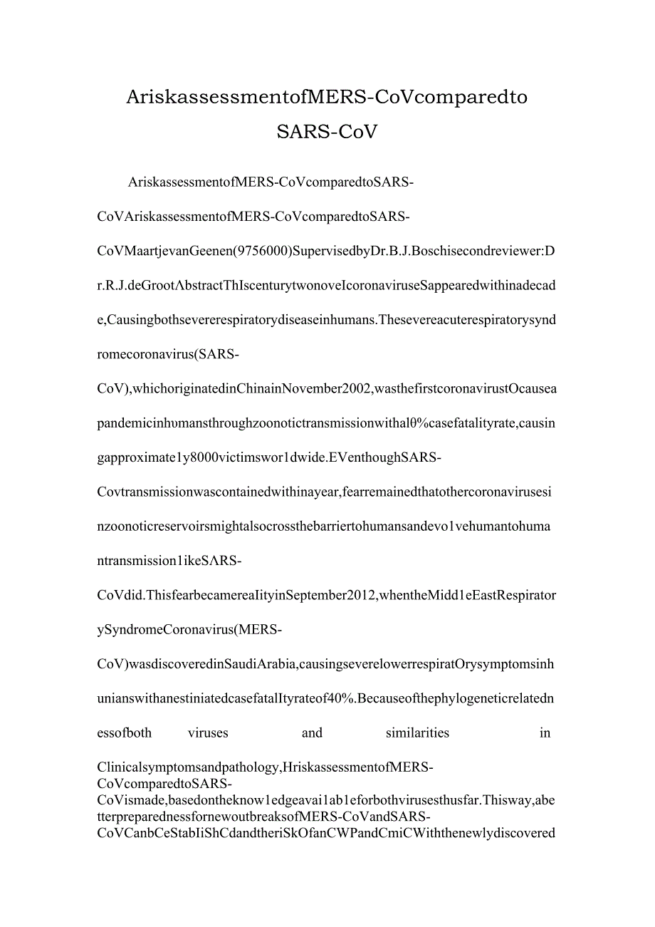 A risk assessment of MERS-CoV compared to SARS-CoV.docx_第1页