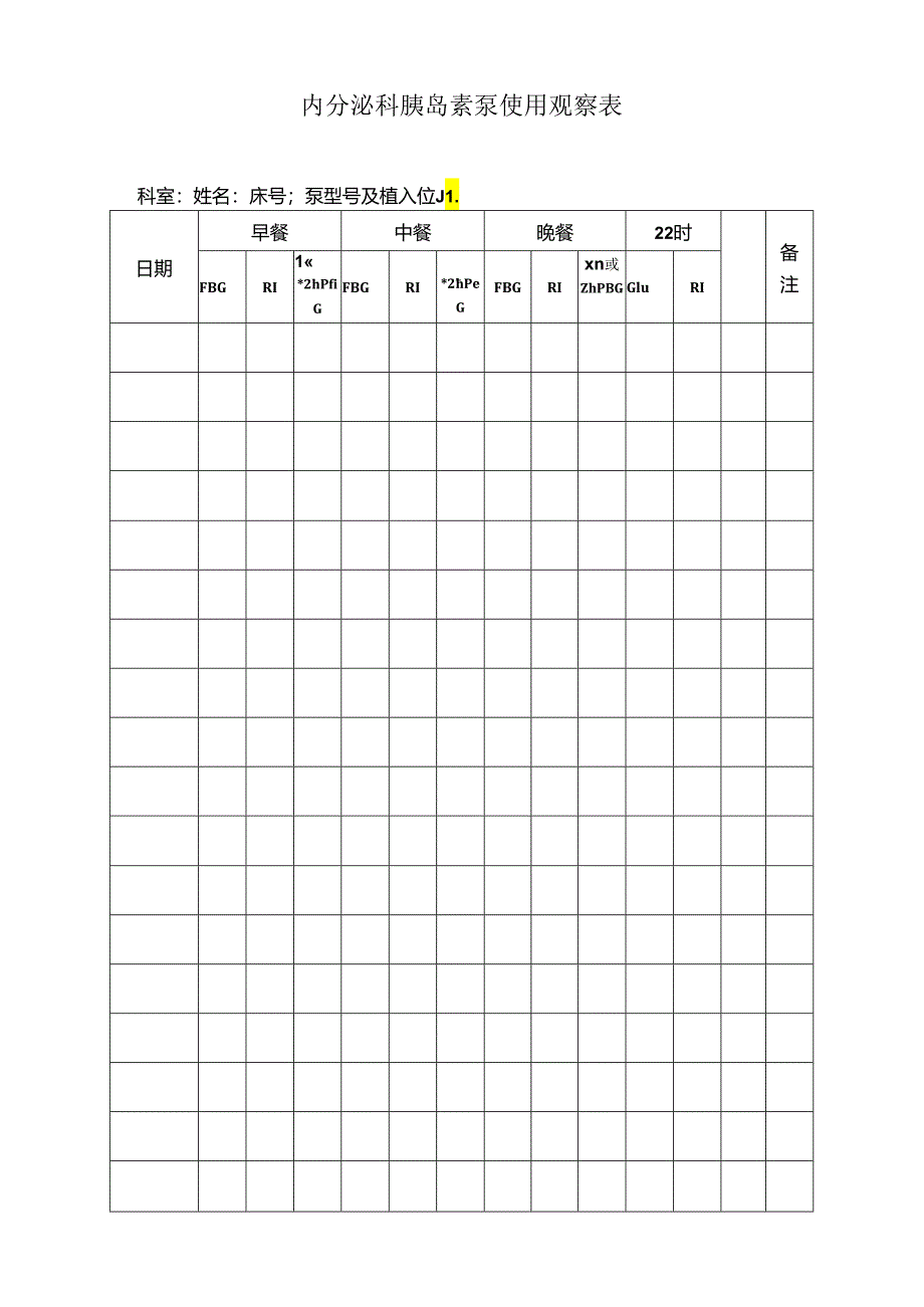 内分泌胰岛素泵使用观察表.docx_第1页