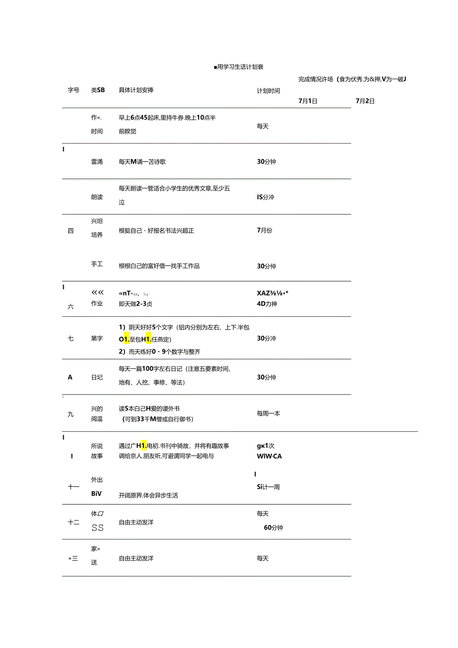 中小学学生暑期学习生活计划表.docx_第1页