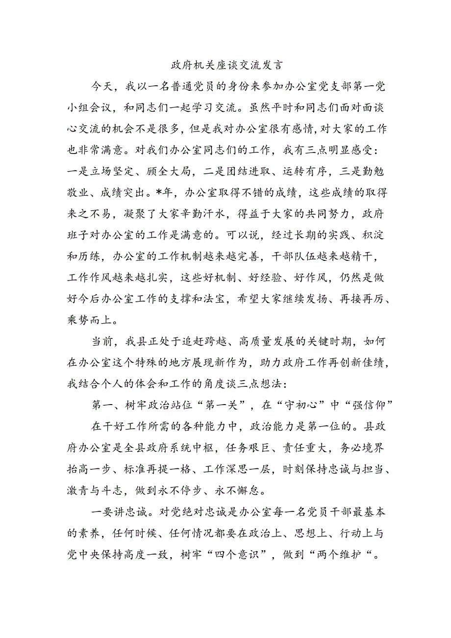 政府机关座谈交流发言.docx_第1页