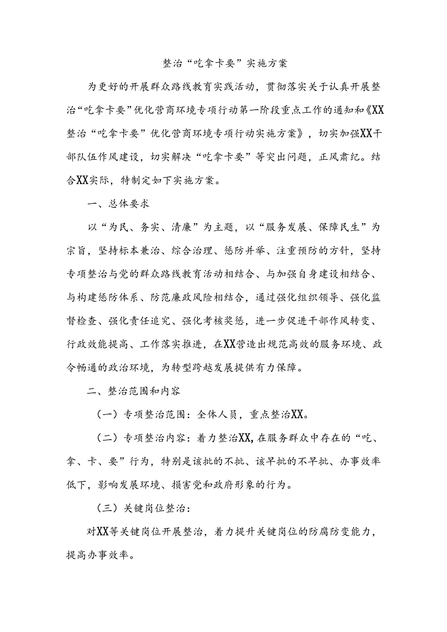 整治“吃拿卡要”实施方案.docx_第1页