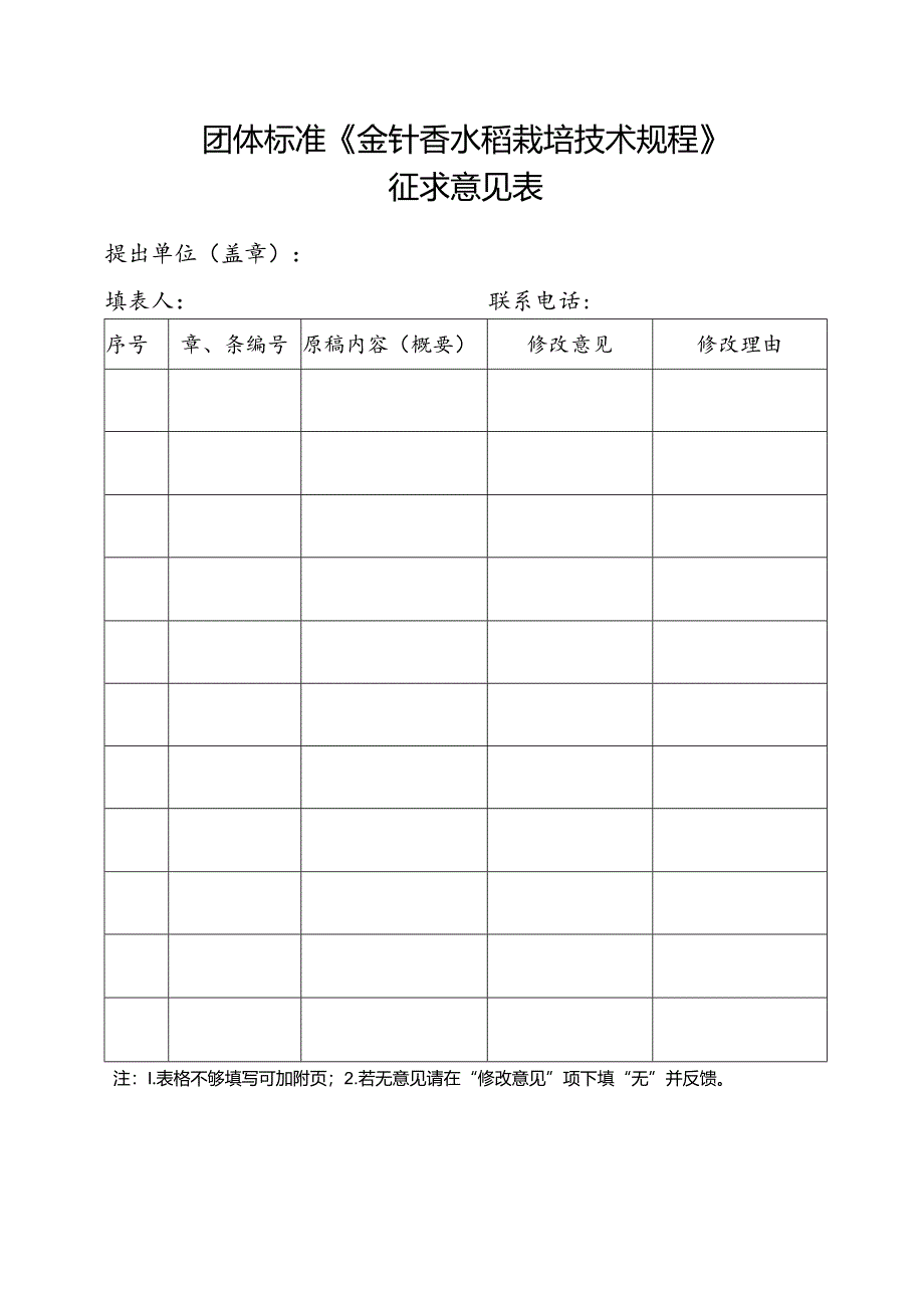 3. 团体标准《金针香水稻栽培技术规程》征求意见表.docx_第1页