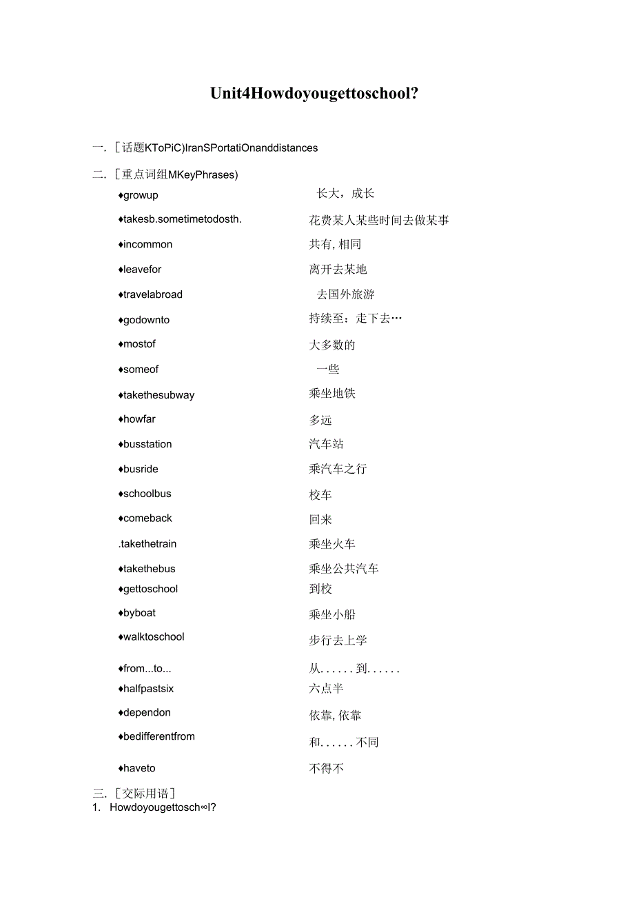 Unit 4 How do you get to school.docx_第1页