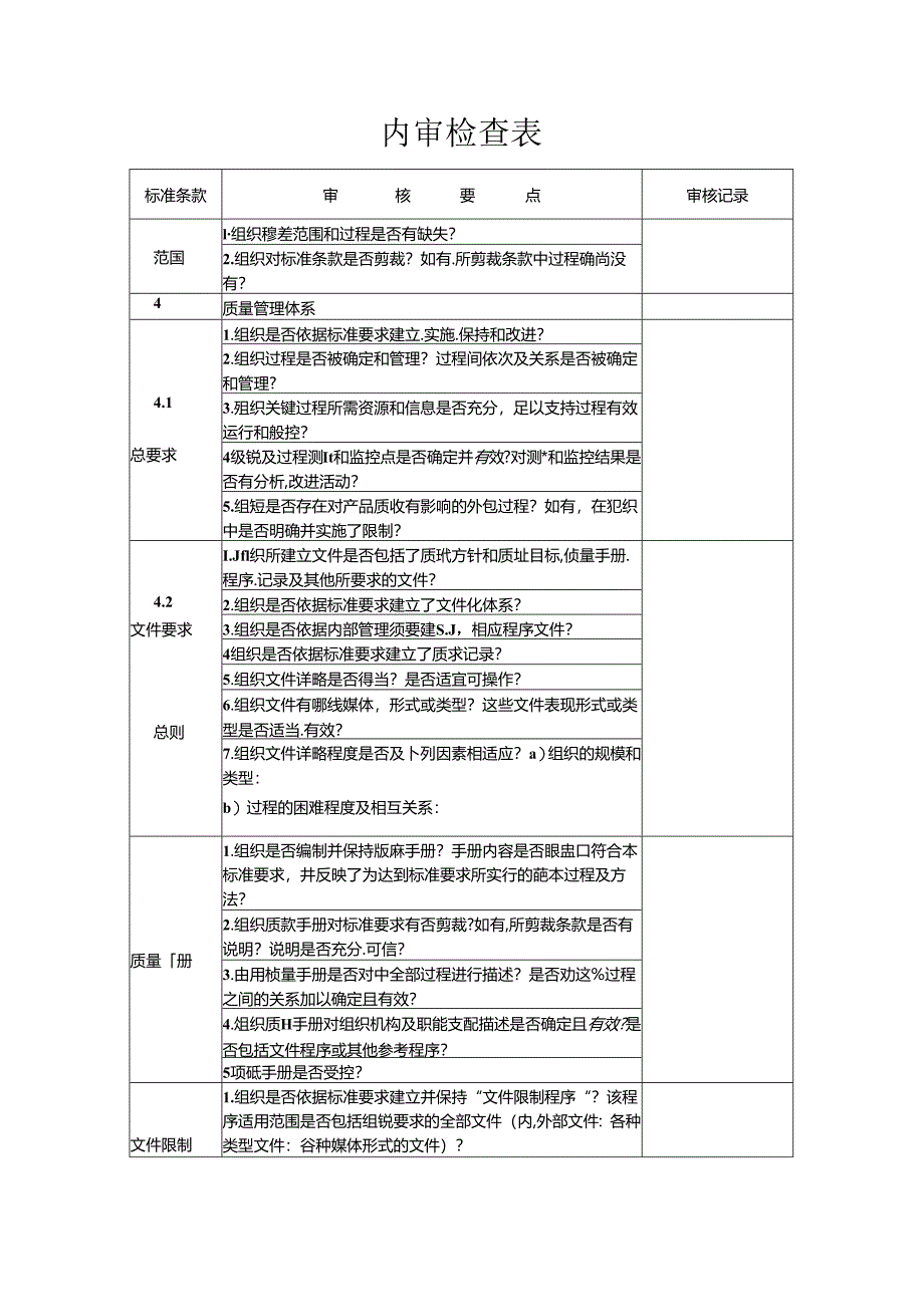 ISO内审检查表资料.docx_第1页