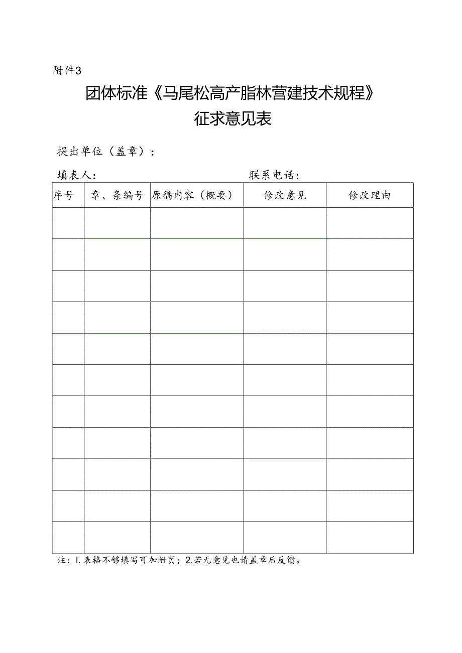 3. 团体标准《马尾松高产脂林营建技术规程》征求意见表.docx_第1页