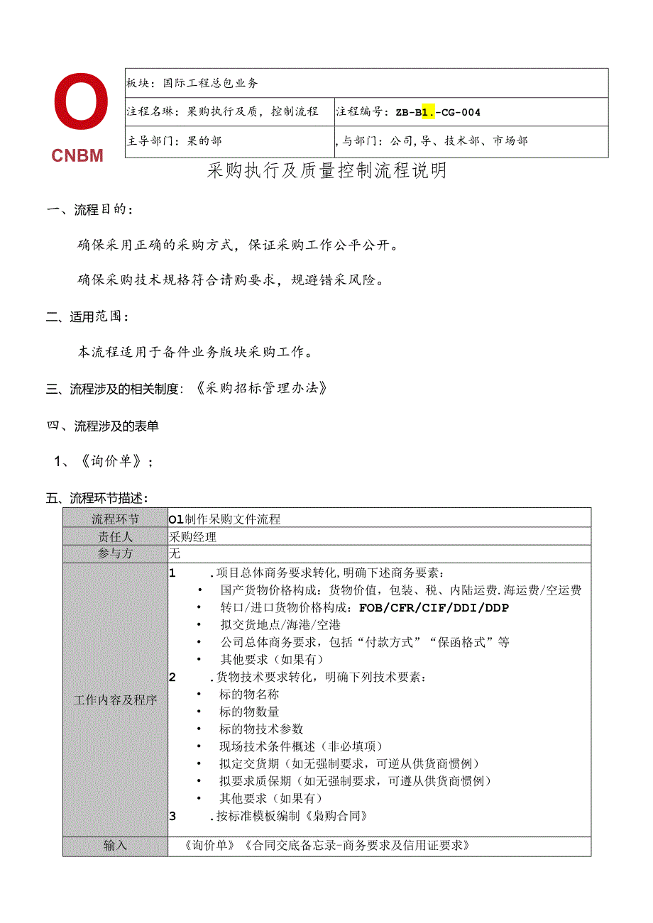 中建材国际装备签订采购合同、采购进度及质量控制流程说明.docx_第1页