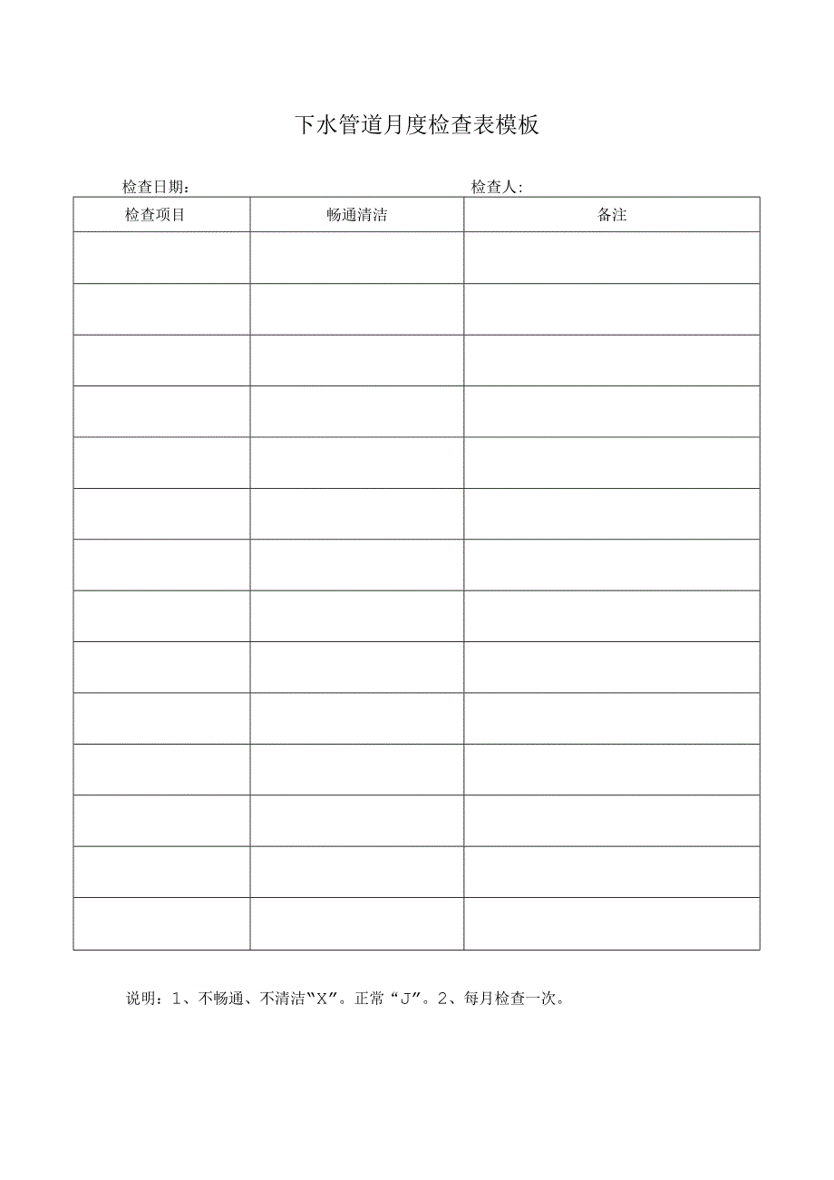 下水管道月度检查表模板.docx_第1页