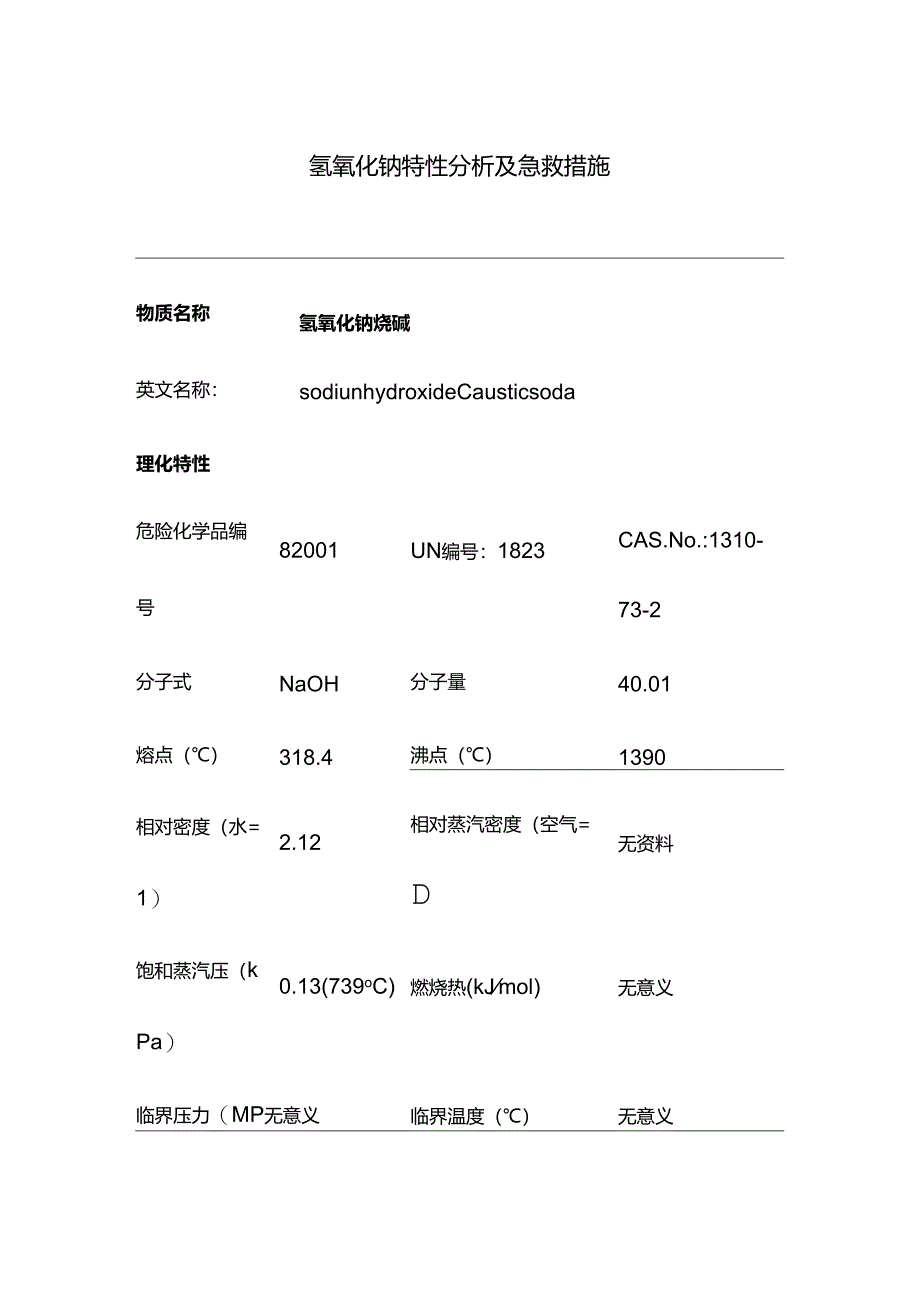 氢氧化钠特性分析及急救措施.docx_第1页