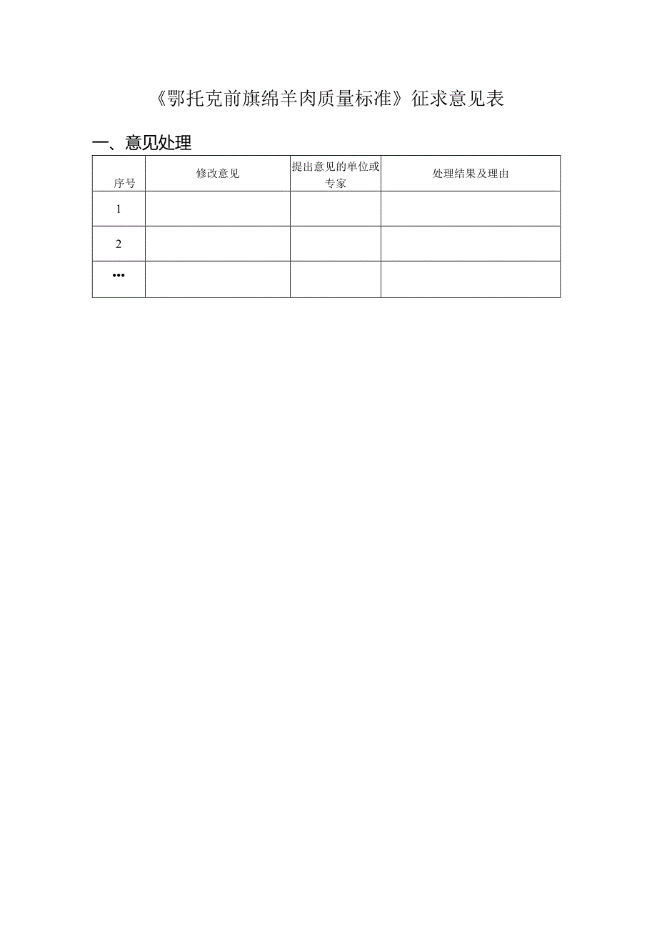 鄂托克前旗绵羊肉质量标准征求意见表.docx_第1页