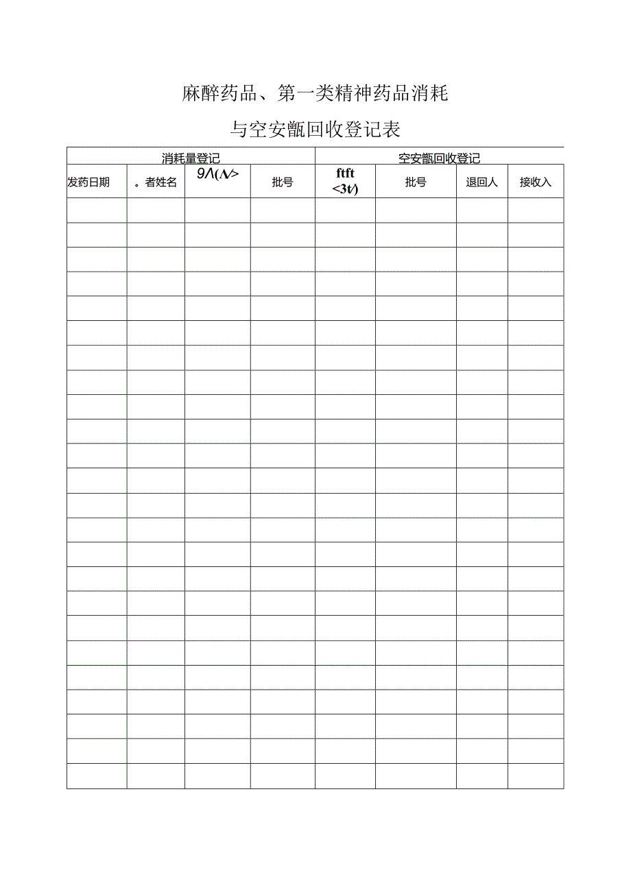 麻醉药品、第一类精神药品消耗与空安瓿回收登记本【临床科室（病区）专用】模板.docx_第2页
