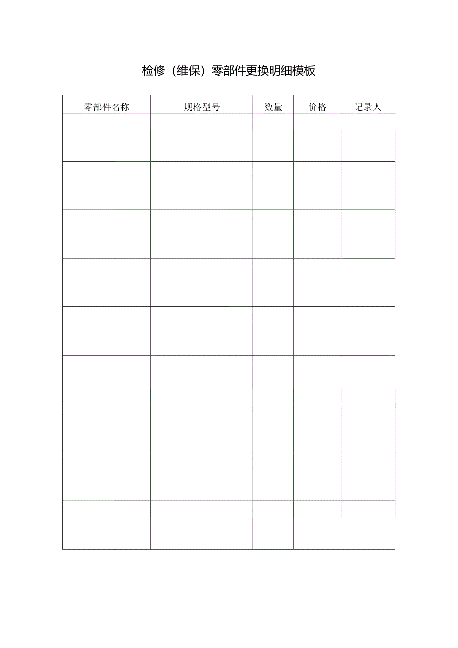 检修（维保）零部件更换明细模板.docx_第1页