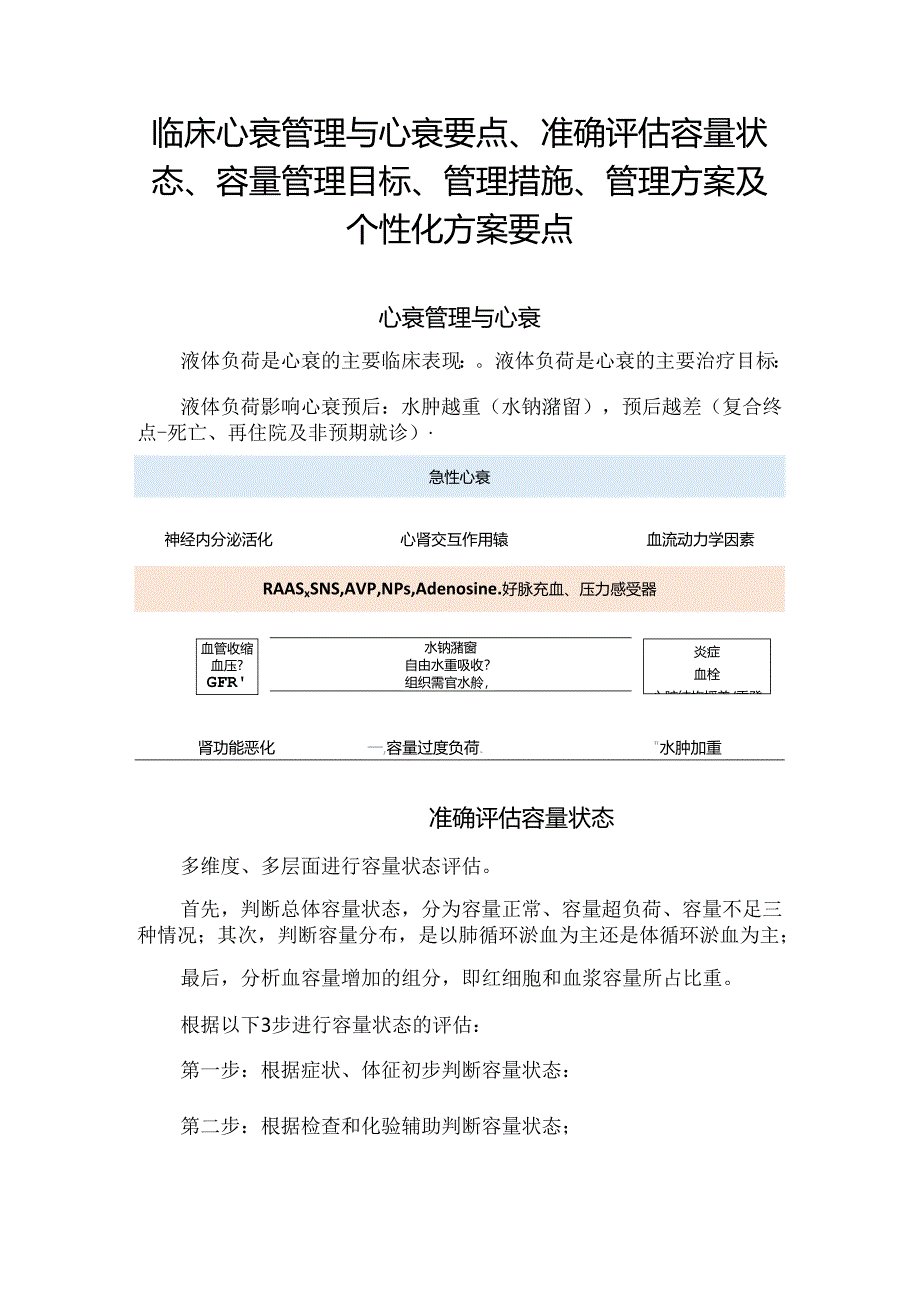 临床心衰管理与心衰要点、准确评估容量状态、容量管理目标、管理措施、管理方案及个性化方案要点.docx_第1页