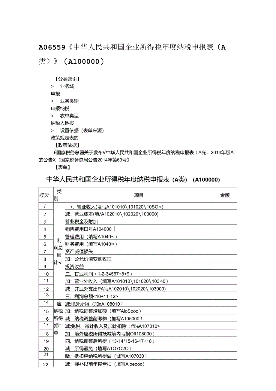 A06559中华人民共和国企业所得税年度纳税申报表(A类).docx_第1页